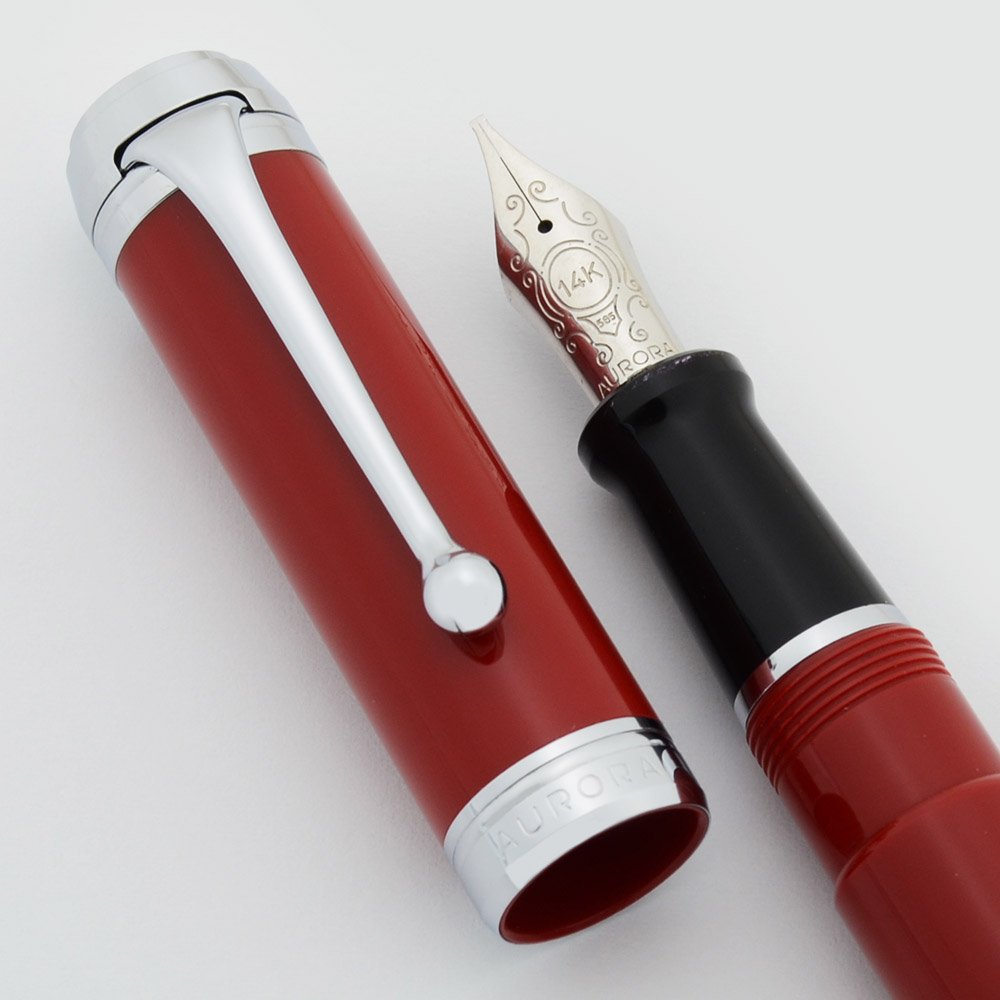 Aurora Talentum Fountain Pen - Red w Chrome Trim, 14k Stub Nib